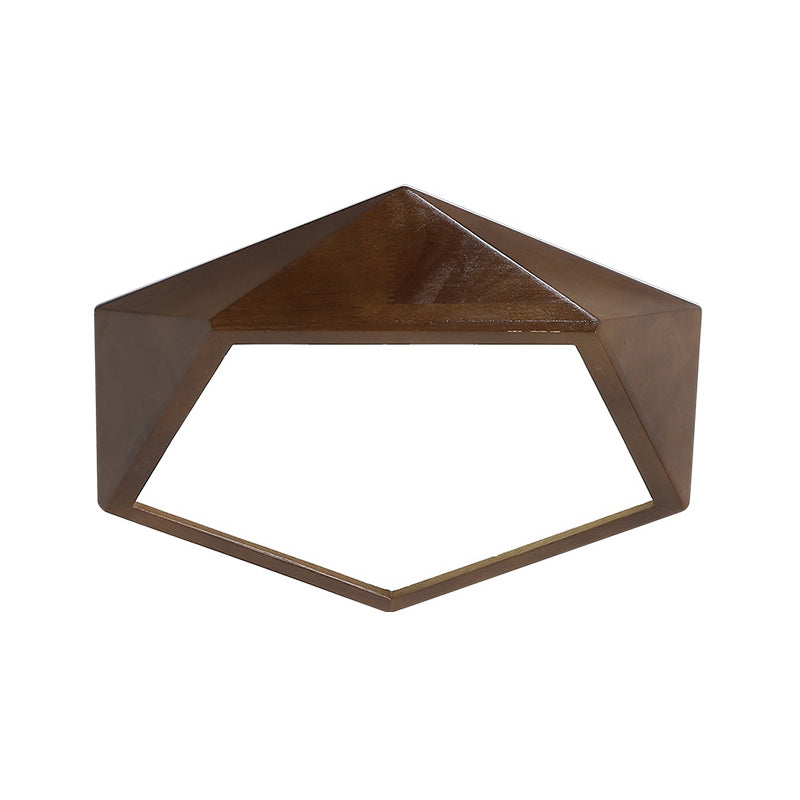 Brown Faceted Pentagon Ceiling Mount Lamp Minimalist 13"/16"/19.5" Wide LED Wooden Flush Lighting Clearhalo 'Ceiling Lights' 'Close To Ceiling Lights' 'Close to ceiling' 'Flush mount' Lighting' 287731