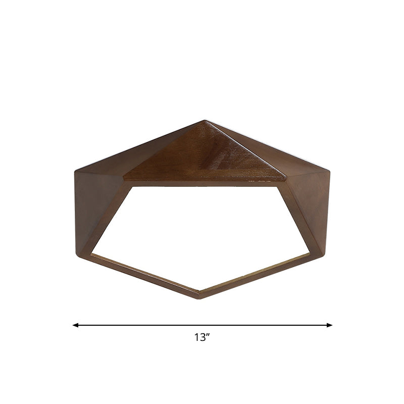 Brown Faceted Pentagon Ceiling Mount Lamp Minimalist 13"/16"/19.5" Wide LED Wooden Flush Lighting Clearhalo 'Ceiling Lights' 'Close To Ceiling Lights' 'Close to ceiling' 'Flush mount' Lighting' 287732