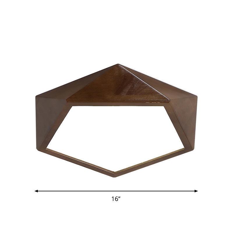Brown Faceted Pentagon Ceiling Mount Lamp Minimalist 13"/16"/19.5" Wide LED Wooden Flush Lighting Clearhalo 'Ceiling Lights' 'Close To Ceiling Lights' 'Close to ceiling' 'Flush mount' Lighting' 287733