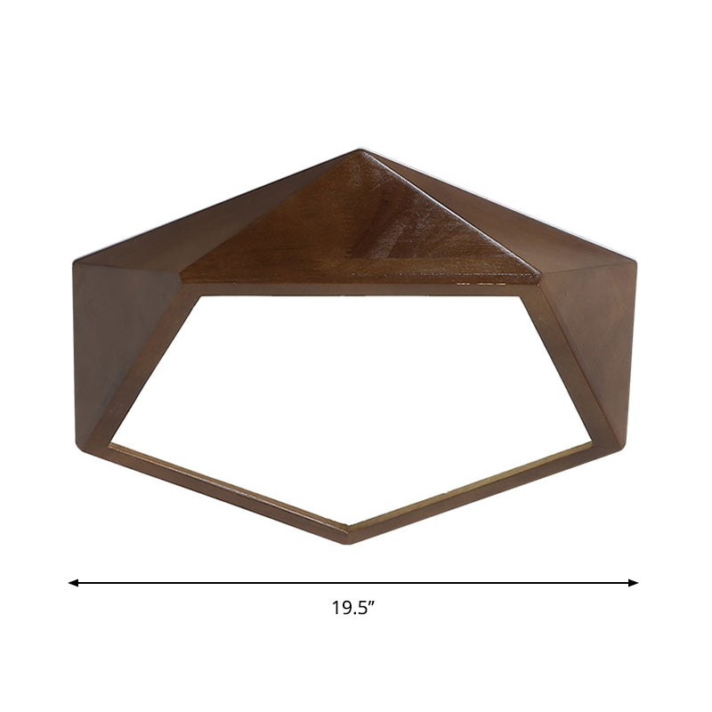 Brown Faceted Pentagon Ceiling Mount Lamp Minimalist 13"/16"/19.5" Wide LED Wooden Flush Lighting Clearhalo 'Ceiling Lights' 'Close To Ceiling Lights' 'Close to ceiling' 'Flush mount' Lighting' 287734