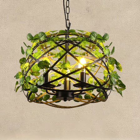 3 Heads Pendant Light Lodge Stylish Globe/Bowl/Dome Shade Metal Hanging Chandelier Light with Wire Cage in Black for Restaurant Black Dome Clearhalo 'Cast Iron' 'Ceiling Lights' 'Chandeliers' 'Industrial Chandeliers' 'Industrial' 'Metal' 'Middle Century Chandeliers' 'Rustic Chandeliers' 'Tiffany' Lighting' 28774