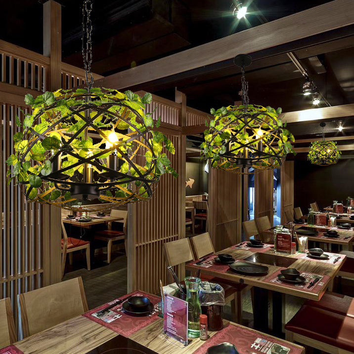 3 Heads Pendant Light Lodge Stylish Globe/Bowl/Dome Shade Metal Hanging Chandelier Light with Wire Cage in Black for Restaurant Clearhalo 'Cast Iron' 'Ceiling Lights' 'Chandeliers' 'Industrial Chandeliers' 'Industrial' 'Metal' 'Middle Century Chandeliers' 'Rustic Chandeliers' 'Tiffany' Lighting' 28776