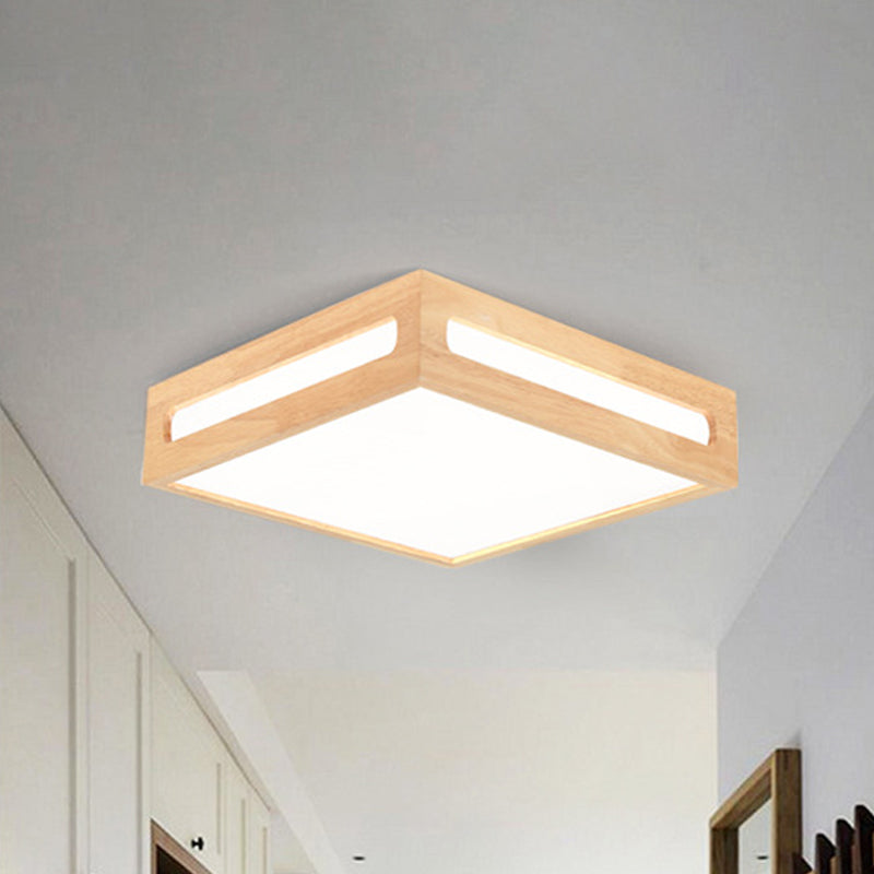 Minimalist LED Flush Light Acrylic Shade Natural Wood Square Box Ceiling Lighting in Warm/White Light - Wood - Clearhalo - 'Ceiling Lights' - 'Close To Ceiling Lights' - 'Close to ceiling' - 'Flush mount' - Lighting' - 287784