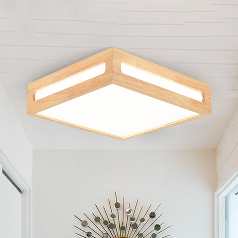 Minimalist LED Flush Light Acrylic Shade Natural Wood Square Box Ceiling Lighting in Warm/White Light - Clearhalo - 'Ceiling Lights' - 'Close To Ceiling Lights' - 'Close to ceiling' - 'Flush mount' - Lighting' - 287785