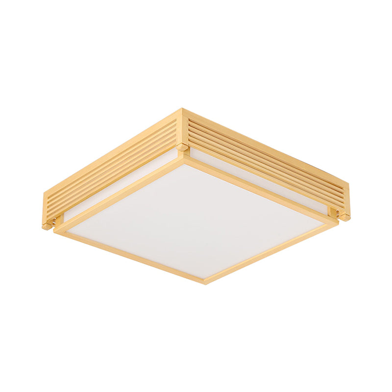 Square Box Acrylic Flush Mount Light 14"/18"/21.5"W Simple LED Beige Ceiling Lighting in Warm/White Light with Wood Guard Clearhalo 'Ceiling Lights' 'Close To Ceiling Lights' 'Close to ceiling' 'Flush mount' Lighting' 287828