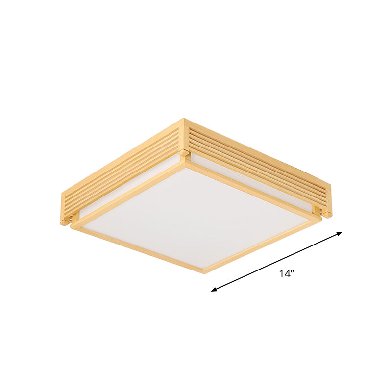 Square Box Acrylic Flush Mount Light 14"/18"/21.5"W Simple LED Beige Ceiling Lighting in Warm/White Light with Wood Guard Clearhalo 'Ceiling Lights' 'Close To Ceiling Lights' 'Close to ceiling' 'Flush mount' Lighting' 287829