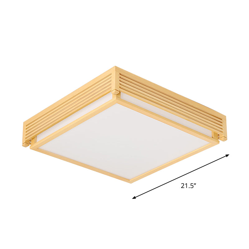 Square Box Acrylic Flush Mount Light 14"/18"/21.5"W Simple LED Beige Ceiling Lighting in Warm/White Light with Wood Guard Clearhalo 'Ceiling Lights' 'Close To Ceiling Lights' 'Close to ceiling' 'Flush mount' Lighting' 287831