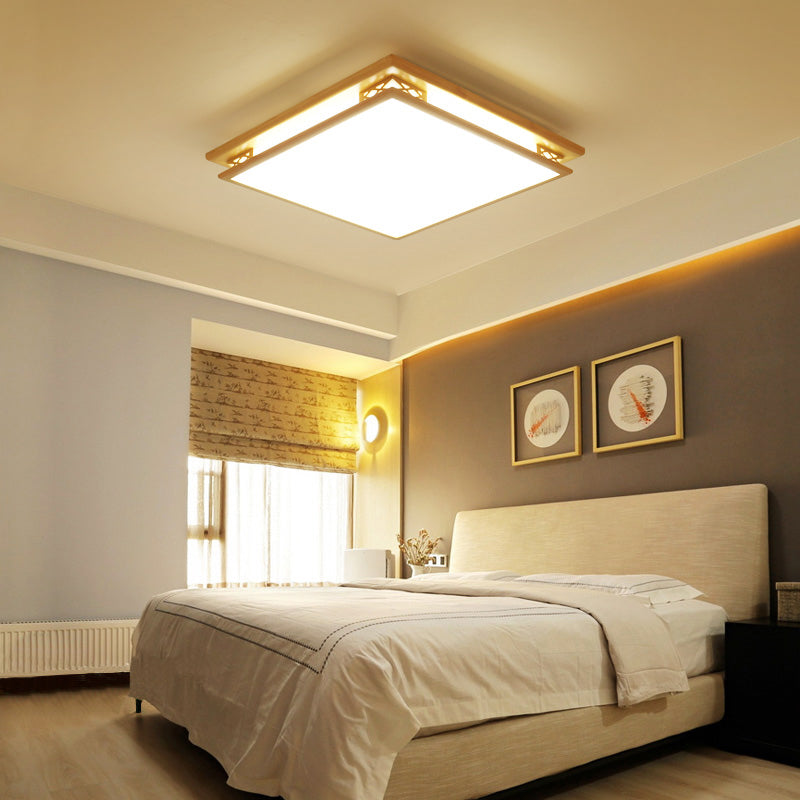 Modernity LED Ceiling Light Fixture Acrylic Shade Wood Squared Flush Mount Lamp in Warm/White Light, 18"/21.5" Wide - Wood - Warm - Clearhalo - 'Ceiling Lights' - 'Close To Ceiling Lights' - 'Close to ceiling' - 'Flush mount' - Lighting' - 287834
