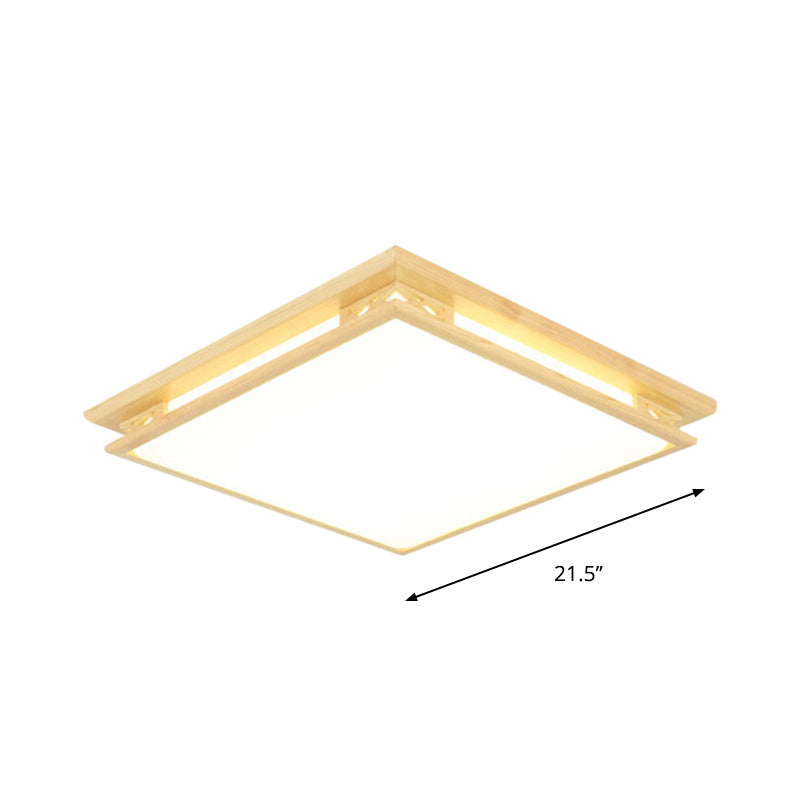 Modernity LED Ceiling Light Fixture Acrylic Shade Wood Squared Flush Mount Lamp in Warm/White Light, 18"/21.5" Wide - Clearhalo - 'Ceiling Lights' - 'Close To Ceiling Lights' - 'Close to ceiling' - 'Flush mount' - Lighting' - 287837