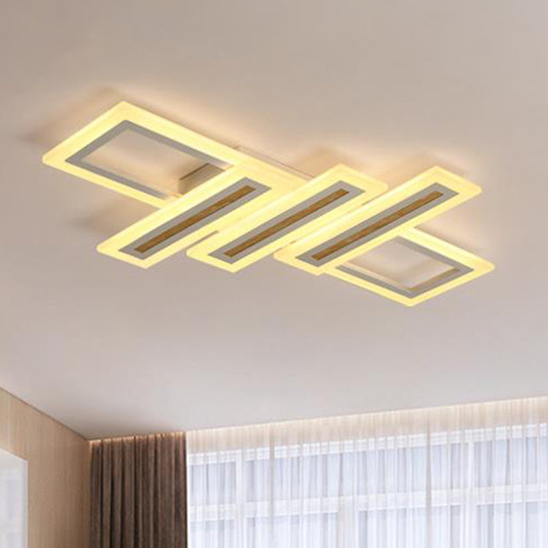 Rectangle Flush Light Contemporary Acrylic LED White Ceiling Mounted Fixture in Warm/Inner Warm Outer White/White Light, 23.5"/31.5"/39" Wide White Warm Clearhalo 'Ceiling Lights' 'Close To Ceiling Lights' 'Close to ceiling' 'Flush mount' Lighting' 287873