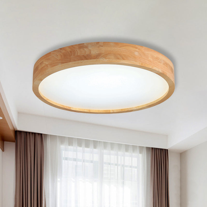 Minimalist Round Wood Ceiling Lamp Kit 12"/16"/19.5" Dia LED Beige Flush Mount Light in Warm/White Light Wood Clearhalo 'Ceiling Lights' 'Close To Ceiling Lights' 'Close to ceiling' 'Flush mount' Lighting' 287902