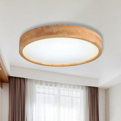 Minimalist Round Wood Ceiling Lamp Kit 12"/16"/19.5" Dia LED Beige Flush Mount Light in Warm/White Light Wood Clearhalo 'Ceiling Lights' 'Close To Ceiling Lights' 'Close to ceiling' 'Flush mount' Lighting' 287902