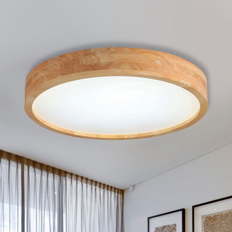 Minimalist Round Wood Ceiling Lamp Kit 12"/16"/19.5" Dia LED Beige Flush Mount Light in Warm/White Light Clearhalo 'Ceiling Lights' 'Close To Ceiling Lights' 'Close to ceiling' 'Flush mount' Lighting' 287903