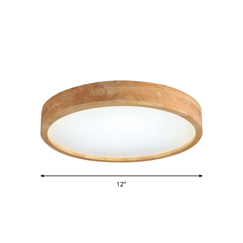 Minimalist Round Wood Ceiling Lamp Kit 12"/16"/19.5" Dia LED Beige Flush Mount Light in Warm/White Light Clearhalo 'Ceiling Lights' 'Close To Ceiling Lights' 'Close to ceiling' 'Flush mount' Lighting' 287906