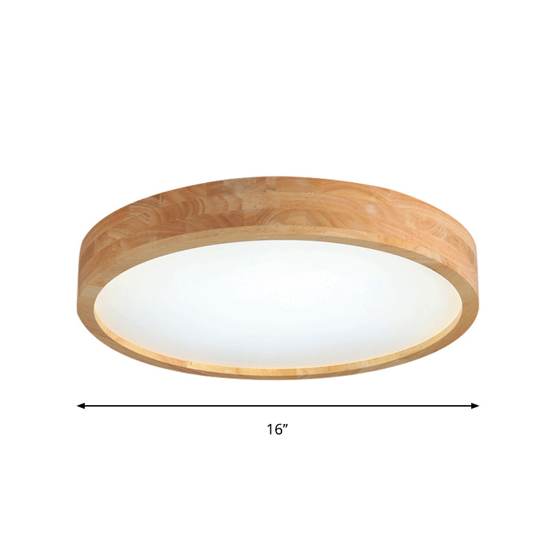 Minimalist Round Wood Ceiling Lamp Kit 12"/16"/19.5" Dia LED Beige Flush Mount Light in Warm/White Light Clearhalo 'Ceiling Lights' 'Close To Ceiling Lights' 'Close to ceiling' 'Flush mount' Lighting' 287907