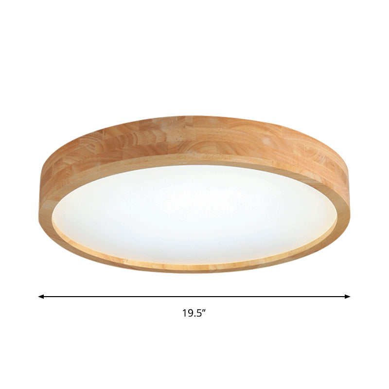 Minimalist Round Wood Ceiling Lamp Kit 12"/16"/19.5" Dia LED Beige Flush Mount Light in Warm/White Light Clearhalo 'Ceiling Lights' 'Close To Ceiling Lights' 'Close to ceiling' 'Flush mount' Lighting' 287908