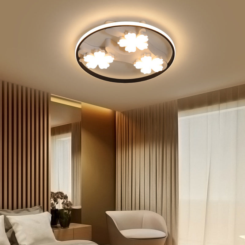 19.5"/23.5" Wide Acrylic Ring Ceiling Fixture Simple Style Black LED Flush Mount Lighting with Blossom Decoration Clearhalo 'Ceiling Lights' 'Close To Ceiling Lights' 'Close to ceiling' 'Flush mount' Lighting' 287925