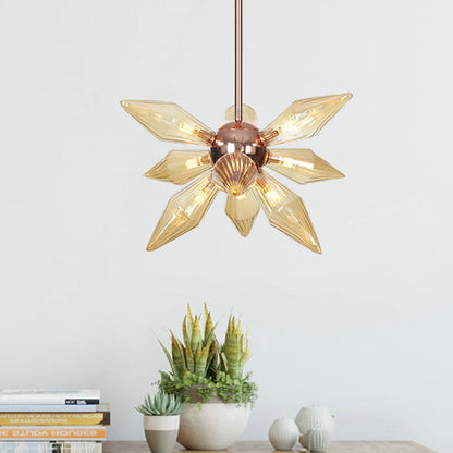 Amber Glass Diamond Chandelier Modernism 9/12 Heads Rose Gold Ceiling Pendant Light for Living Room 9 Amber Clearhalo 'Ceiling Lights' 'Chandeliers' 'Glass shade' 'Glass' 'Modern Chandeliers' 'Modern' Lighting' 288066