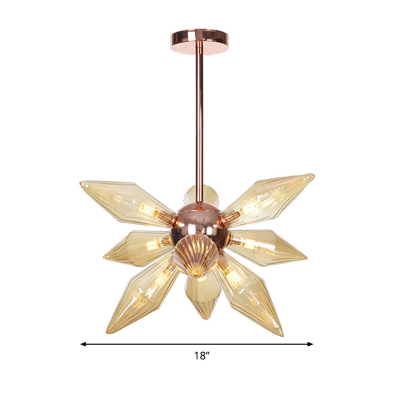 Amber Glass Diamond Chandelier Modernism 9/12 Heads Rose Gold Ceiling Pendant Light for Living Room Clearhalo 'Ceiling Lights' 'Chandeliers' 'Glass shade' 'Glass' 'Modern Chandeliers' 'Modern' Lighting' 288070