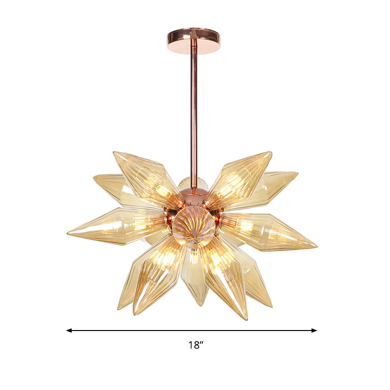 Amber Glass Diamond Chandelier Modernism 9/12 Heads Rose Gold Ceiling Pendant Light for Living Room Clearhalo 'Ceiling Lights' 'Chandeliers' 'Glass shade' 'Glass' 'Modern Chandeliers' 'Modern' Lighting' 288075