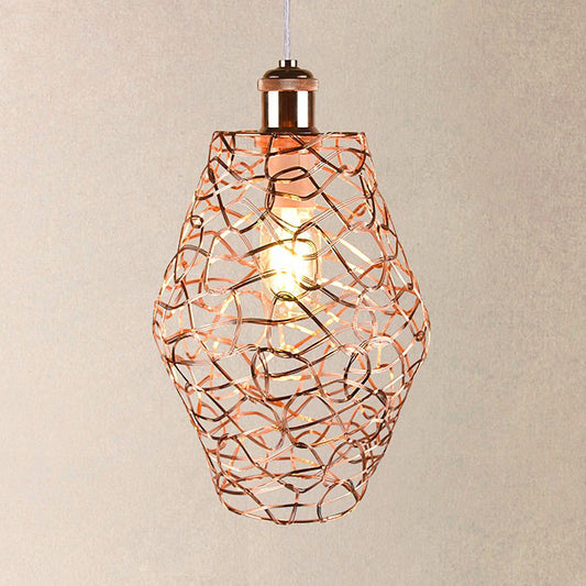 Copper Wire Guard Pendant Light with Shade Vintage Style Metal 1 Light Living Room Hanging Lamp Copper B Clearhalo 'Art Deco Pendants' 'Cast Iron' 'Ceiling Lights' 'Ceramic' 'Crystal' 'Industrial Pendants' 'Industrial' 'Metal' 'Middle Century Pendants' 'Pendant Lights' 'Pendants' 'Tiffany' Lighting' 28810