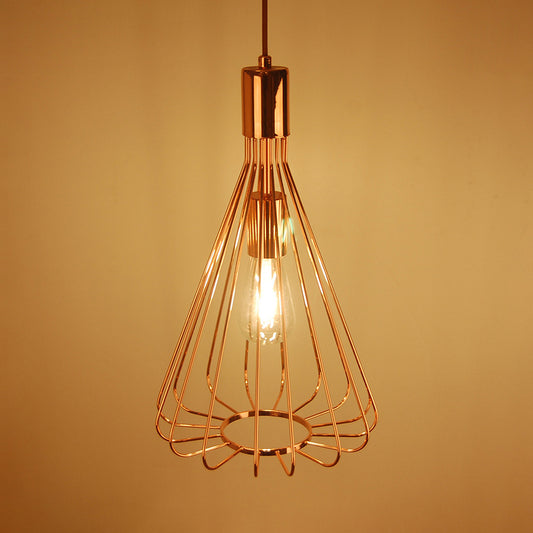 1 Bulb Conical Hanging Light with Cage Shade Vintage Loft Polished Brass/Copper Metallic Pendant Lamp for Kitchen Copper Clearhalo 'Art Deco Pendants' 'Cast Iron' 'Ceiling Lights' 'Ceramic' 'Crystal' 'Industrial Pendants' 'Industrial' 'Metal' 'Middle Century Pendants' 'Pendant Lights' 'Pendants' 'Tiffany' Lighting' 28815