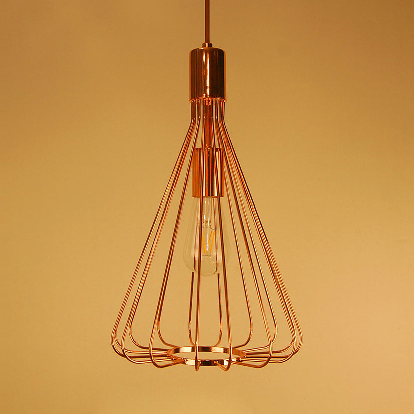1 Bulb Conical Hanging Light with Cage Shade Vintage Loft Polished Brass/Copper Metallic Pendant Lamp for Kitchen Clearhalo 'Art Deco Pendants' 'Cast Iron' 'Ceiling Lights' 'Ceramic' 'Crystal' 'Industrial Pendants' 'Industrial' 'Metal' 'Middle Century Pendants' 'Pendant Lights' 'Pendants' 'Tiffany' Lighting' 28816