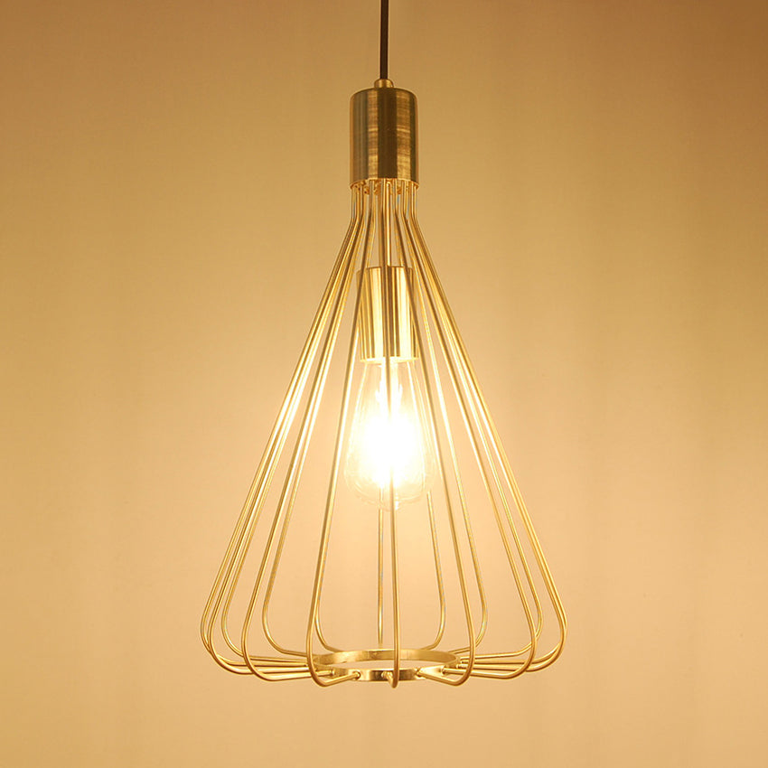 1 Bulb Conical Hanging Light with Cage Shade Vintage Loft Polished Brass/Copper Metallic Pendant Lamp for Kitchen Brass Clearhalo 'Art Deco Pendants' 'Cast Iron' 'Ceiling Lights' 'Ceramic' 'Crystal' 'Industrial Pendants' 'Industrial' 'Metal' 'Middle Century Pendants' 'Pendant Lights' 'Pendants' 'Tiffany' Lighting' 28817