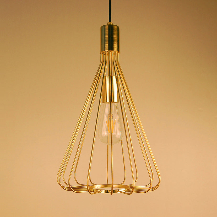 1 Bulb Conical Hanging Light with Cage Shade Vintage Loft Polished Brass/Copper Metallic Pendant Lamp for Kitchen Clearhalo 'Art Deco Pendants' 'Cast Iron' 'Ceiling Lights' 'Ceramic' 'Crystal' 'Industrial Pendants' 'Industrial' 'Metal' 'Middle Century Pendants' 'Pendant Lights' 'Pendants' 'Tiffany' Lighting' 28818