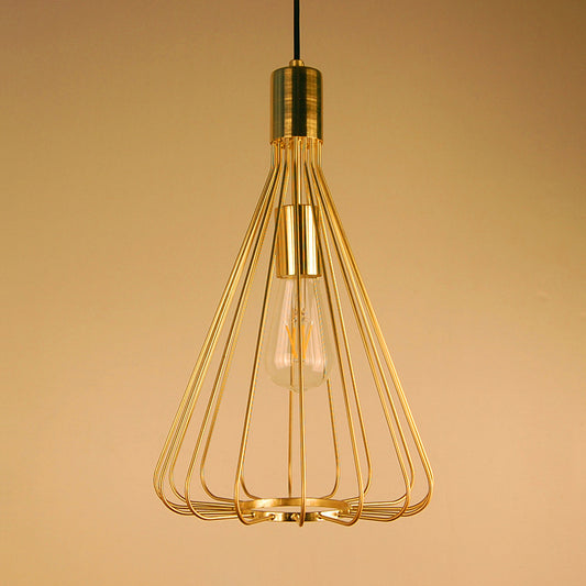 1 Bulb Conical Hanging Light with Cage Shade Vintage Loft Polished Brass/Copper Metallic Pendant Lamp for Kitchen Clearhalo 'Art Deco Pendants' 'Cast Iron' 'Ceiling Lights' 'Ceramic' 'Crystal' 'Industrial Pendants' 'Industrial' 'Metal' 'Middle Century Pendants' 'Pendant Lights' 'Pendants' 'Tiffany' Lighting' 28818