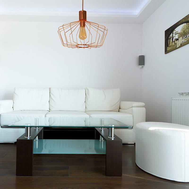 Geometric Cage Indoor Suspension Light Retro Style Metal 1 Light Brass/Copper Pendant Lighting Clearhalo 'Art Deco Pendants' 'Cast Iron' 'Ceiling Lights' 'Ceramic' 'Crystal' 'Industrial Pendants' 'Industrial' 'Metal' 'Middle Century Pendants' 'Pendant Lights' 'Pendants' 'Tiffany' Lighting' 28821