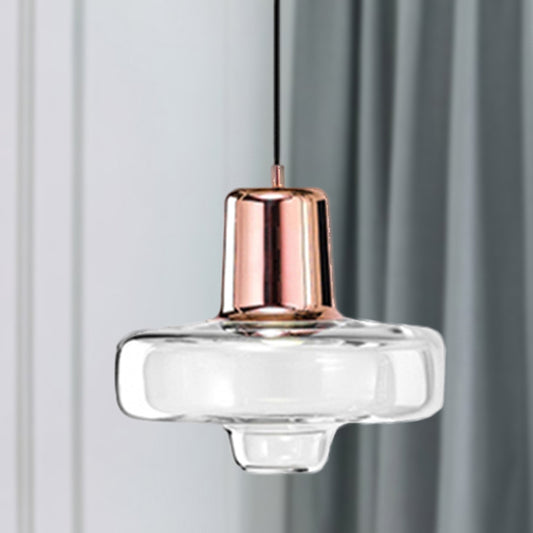 Gyro Hanging Pendant Light Contemporary Clear Glass 1 Light Black/Champagne/Rose Gold Suspension Light, 8"/10.5"/13" Wide Rose Gold Clearhalo 'Ceiling Lights' 'Chandeliers' 'Glass shade' 'Glass' 'Modern Pendants' 'Modern' 'Pendant Lights' 'Pendants' Lighting' 288211