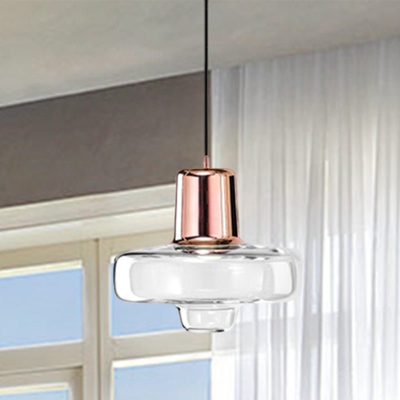 Gyro Hanging Pendant Light Contemporary Clear Glass 1 Light Black/Champagne/Rose Gold Suspension Light, 8"/10.5"/13" Wide Clearhalo 'Ceiling Lights' 'Chandeliers' 'Glass shade' 'Glass' 'Modern Pendants' 'Modern' 'Pendant Lights' 'Pendants' Lighting' 288212