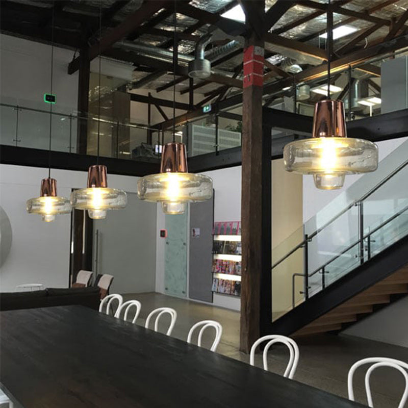 Gyro Hanging Pendant Light Contemporary Clear Glass 1 Light Black/Champagne/Rose Gold Suspension Light, 8"/10.5"/13" Wide Clearhalo 'Ceiling Lights' 'Chandeliers' 'Glass shade' 'Glass' 'Modern Pendants' 'Modern' 'Pendant Lights' 'Pendants' Lighting' 288213