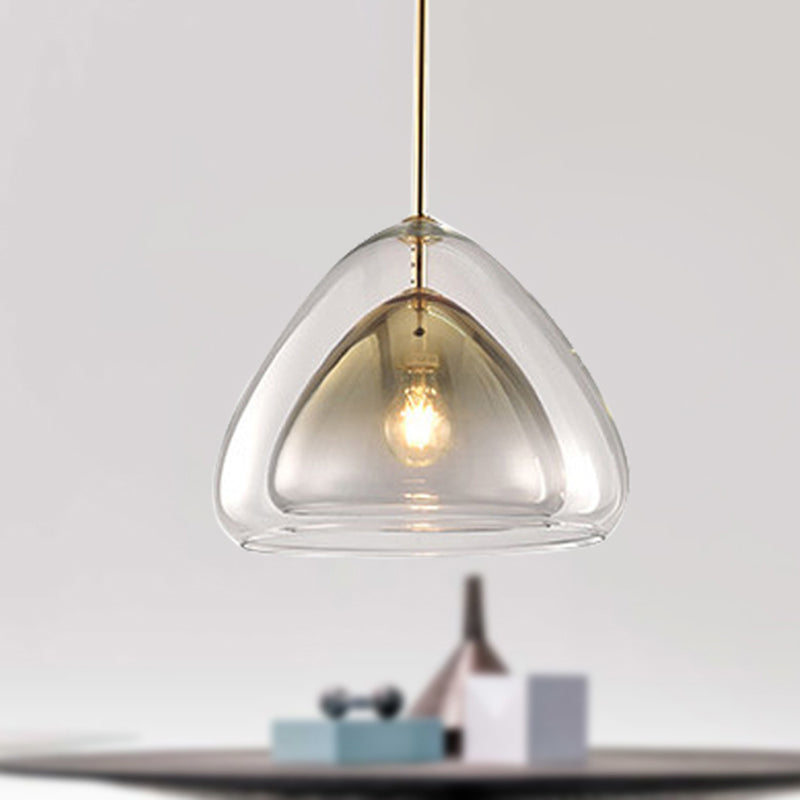 Cone Pendant Light Fixture Nordic Double Glass Shade 1 Light 12"/14" Wide Champagne Suspension Light Champagne 14" Clearhalo 'Ceiling Lights' 'Glass shade' 'Glass' 'Island Lights' 'Modern Pendants' 'Modern' 'Pendant Lights' 'Pendants' Lighting' 288234