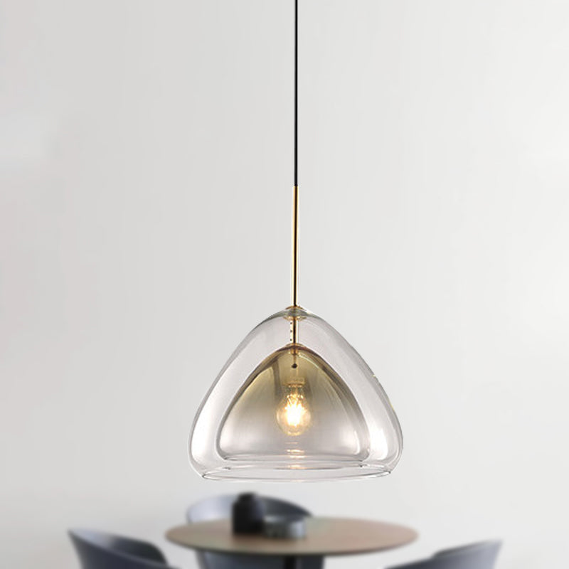 Cone Pendant Light Fixture Nordic Double Glass Shade 1 Light 12"/14" Wide Champagne Suspension Light Clearhalo 'Ceiling Lights' 'Glass shade' 'Glass' 'Island Lights' 'Modern Pendants' 'Modern' 'Pendant Lights' 'Pendants' Lighting' 288235