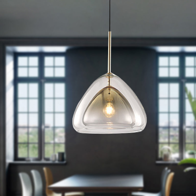 Cone Pendant Light Fixture Nordic Double Glass Shade 1 Light 12"/14" Wide Champagne Suspension Light Clearhalo 'Ceiling Lights' 'Glass shade' 'Glass' 'Island Lights' 'Modern Pendants' 'Modern' 'Pendant Lights' 'Pendants' Lighting' 288236