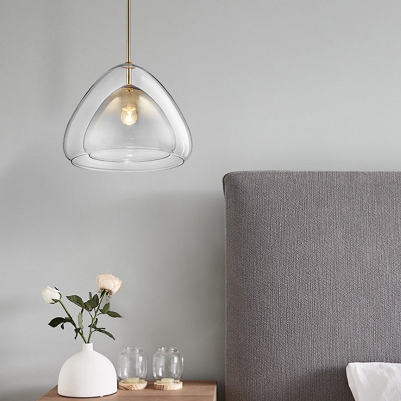 Cone Pendant Light Fixture Nordic Double Glass Shade 1 Light 12"/14" Wide Champagne Suspension Light Clearhalo 'Ceiling Lights' 'Glass shade' 'Glass' 'Island Lights' 'Modern Pendants' 'Modern' 'Pendant Lights' 'Pendants' Lighting' 288237