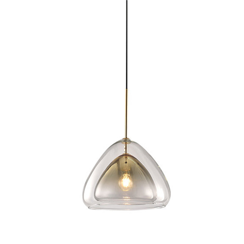 Cone Pendant Light Fixture Nordic Double Glass Shade 1 Light 12"/14" Wide Champagne Suspension Light Clearhalo 'Ceiling Lights' 'Glass shade' 'Glass' 'Island Lights' 'Modern Pendants' 'Modern' 'Pendant Lights' 'Pendants' Lighting' 288238