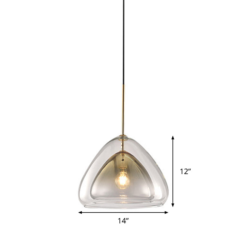 Cone Pendant Light Fixture Nordic Double Glass Shade 1 Light 12"/14" Wide Champagne Suspension Light Clearhalo 'Ceiling Lights' 'Glass shade' 'Glass' 'Island Lights' 'Modern Pendants' 'Modern' 'Pendant Lights' 'Pendants' Lighting' 288239
