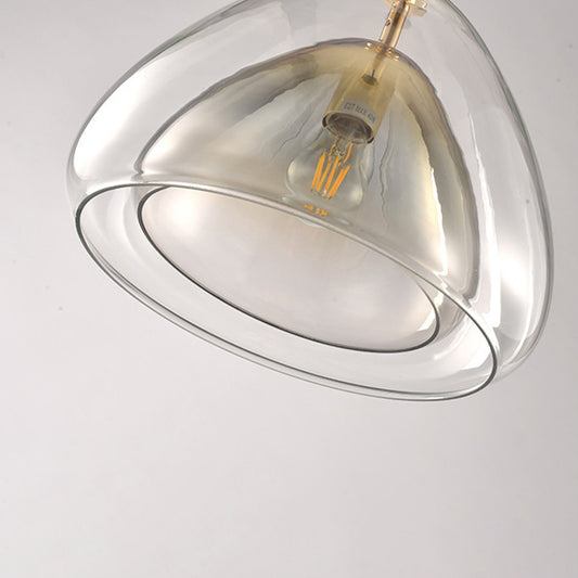 Cone Pendant Light Fixture Nordic Double Glass Shade 1 Light 12"/14" Wide Champagne Suspension Light Clearhalo 'Ceiling Lights' 'Glass shade' 'Glass' 'Island Lights' 'Modern Pendants' 'Modern' 'Pendant Lights' 'Pendants' Lighting' 288240