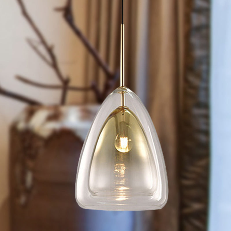 Cone Pendant Light Fixture Nordic Double Glass Shade 1 Light 12"/14" Wide Champagne Suspension Light Champagne 12" Clearhalo 'Ceiling Lights' 'Glass shade' 'Glass' 'Island Lights' 'Modern Pendants' 'Modern' 'Pendant Lights' 'Pendants' Lighting' 288241