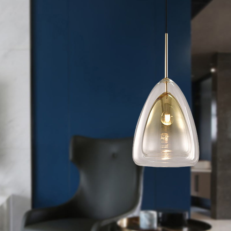 Cone Pendant Light Fixture Nordic Double Glass Shade 1 Light 12"/14" Wide Champagne Suspension Light Clearhalo 'Ceiling Lights' 'Glass shade' 'Glass' 'Island Lights' 'Modern Pendants' 'Modern' 'Pendant Lights' 'Pendants' Lighting' 288242