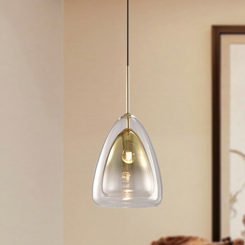 Cone Pendant Light Fixture Nordic Double Glass Shade 1 Light 12"/14" Wide Champagne Suspension Light Clearhalo 'Ceiling Lights' 'Glass shade' 'Glass' 'Island Lights' 'Modern Pendants' 'Modern' 'Pendant Lights' 'Pendants' Lighting' 288243