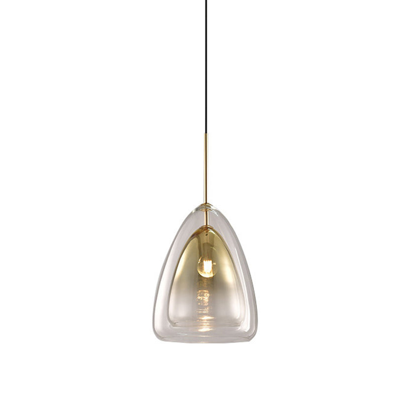 Cone Pendant Light Fixture Nordic Double Glass Shade 1 Light 12"/14" Wide Champagne Suspension Light Clearhalo 'Ceiling Lights' 'Glass shade' 'Glass' 'Island Lights' 'Modern Pendants' 'Modern' 'Pendant Lights' 'Pendants' Lighting' 288245