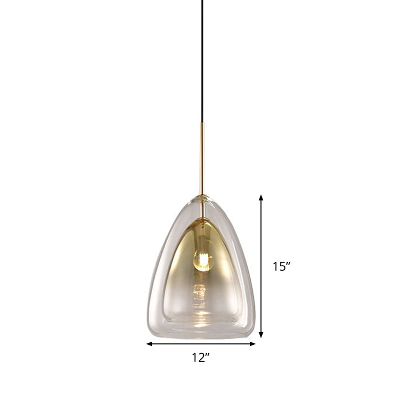 Cone Pendant Light Fixture Nordic Double Glass Shade 1 Light 12"/14" Wide Champagne Suspension Light Clearhalo 'Ceiling Lights' 'Glass shade' 'Glass' 'Island Lights' 'Modern Pendants' 'Modern' 'Pendant Lights' 'Pendants' Lighting' 288246