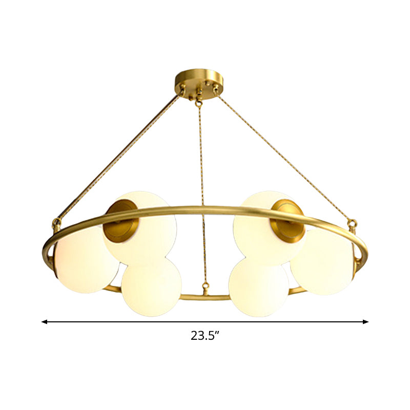 Circular Chandelier Light Postmodern Metal 6/8 Lights Brass Hanging Lamp Kit with Globe Frosted Glass Shade Clearhalo 'Ceiling Lights' 'Chandeliers' 'Glass shade' 'Glass' 'Island Lights' 'Modern Chandeliers' 'Modern' 'Pendant Lights' Lighting' 288286