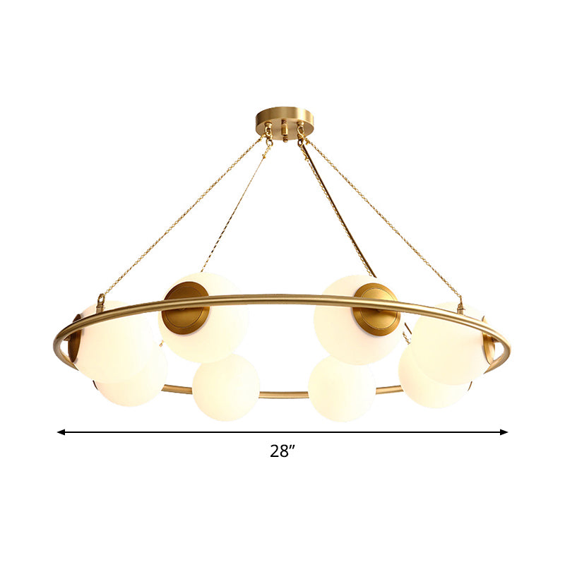 Circular Chandelier Light Postmodern Metal 6/8 Lights Brass Hanging Lamp Kit with Globe Frosted Glass Shade Clearhalo 'Ceiling Lights' 'Chandeliers' 'Glass shade' 'Glass' 'Island Lights' 'Modern Chandeliers' 'Modern' 'Pendant Lights' Lighting' 288291