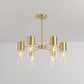 Cylinder Hanging Lamp Kit Postmodern Clear Glass 6/8/10 Heads Brass Chandelier Light Fixture Clearhalo 'Ceiling Lights' 'Chandeliers' 'Glass shade' 'Glass' 'Modern Chandeliers' 'Modern' 'Pendant Lights' Lighting' 288321