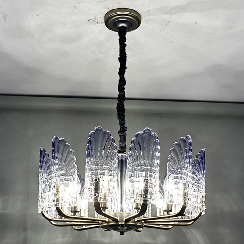 Scallop Chandelier Light Fixture Contemporary Textured Glass 8/10/12 Heads Black Hanging Ceiling Light Clearhalo 'Ceiling Lights' 'Chandeliers' 'Glass shade' 'Glass' 'Modern Chandeliers' 'Modern' Lighting' 288350